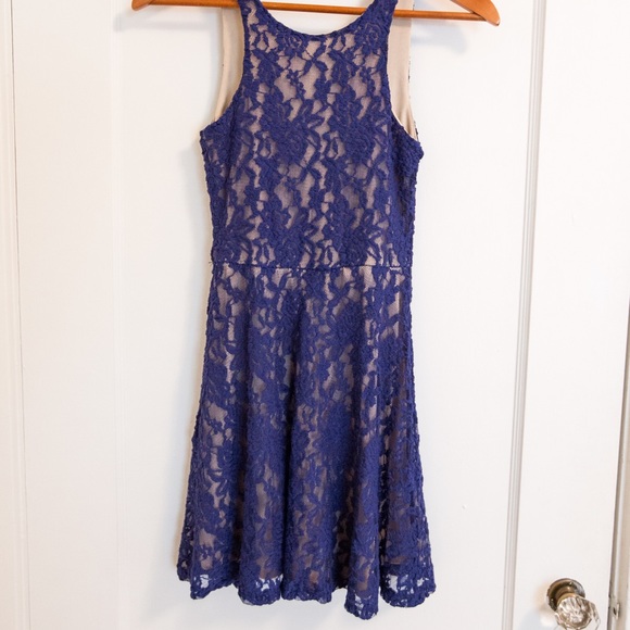 Nordstrom Low-back Dress Blue Lace/Cream - Picture 2 of 5